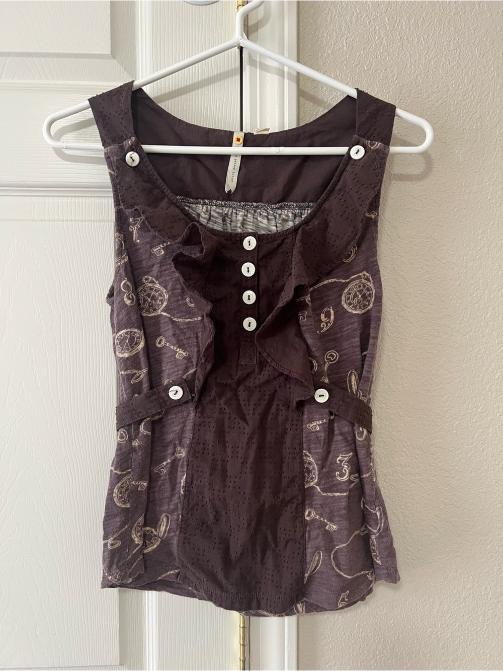 Little Yellow Button Anthropologie XS Brown Ruffle Tank Boho Steampunk